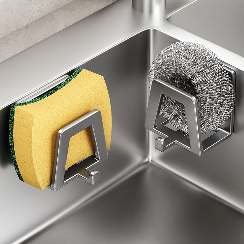 For Stainless Steel Sponge Holder Self Adhesive Sink Drain Drying Sponges Racks Shelf Kitchen Storage Wall Hooks Holders Organiz