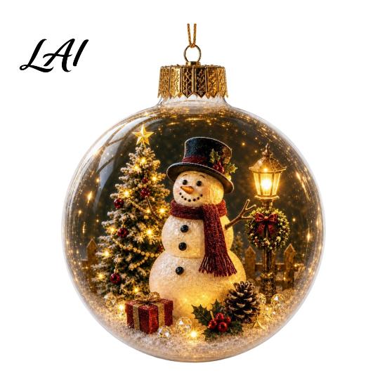 Holy Season Spiritual Gift Glowing Christmas Ball Ornaments Mini Holiday Scene Light-Up Hanging Clear Luminous Keepsake for Memorial Acrylic
