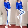 Спортивный костюм для женщин летом новый свободный с короткими рукавами модный синий повседневный беговой комплект из двух предметов