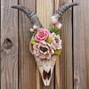 Wall Sculpture Simulation Flower Goat Skull Artwork Props 3D Animal Crafts Decor