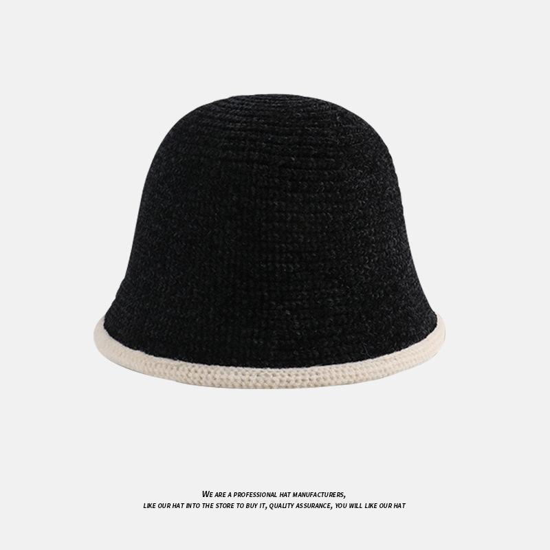 Autumn and Winter Solid Color Warm Hat for Women Japanese Simple Knitted Fisherman Hat Korean Face-showing Small Chenille Casual Basin Hat