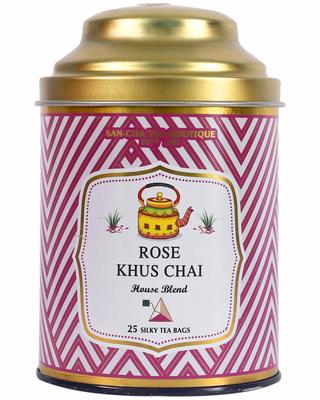Чайный бутик Sancha, Чай Rose Khus Chai, 25 пирамидок, Королевская смесь чая Масала с лепестками роз и травой ветивер, Ароматный и освежающий травяной чай Chai