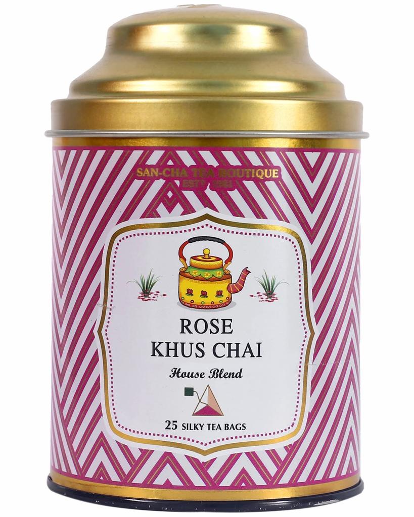 Чайный бутик Sancha, Чай Rose Khus Chai, 25 пирамидок, Королевская смесь чая Масала с лепестками роз и травой ветивер, Ароматный и освежающий травяной чай Chai