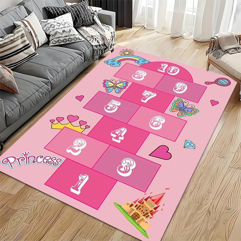 Princess Hopscotch Rug for Kids' Room Non-slip rug suitable for living room and bedroom sofas.