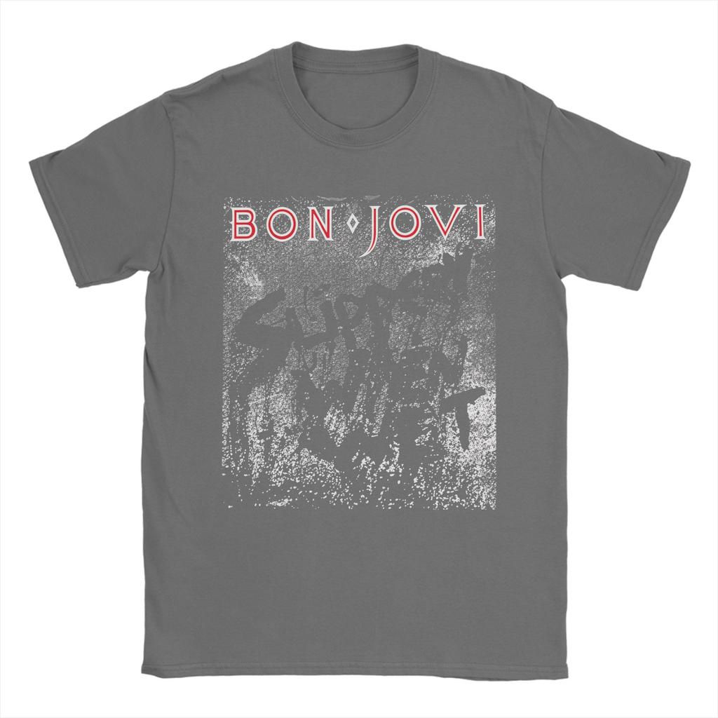 Мужская футболка Bon Jovi Slippery Cover 100% Хлопок Одежда Винтажная Футболка с коротким рукавом с круглым вырезом Летние футболки