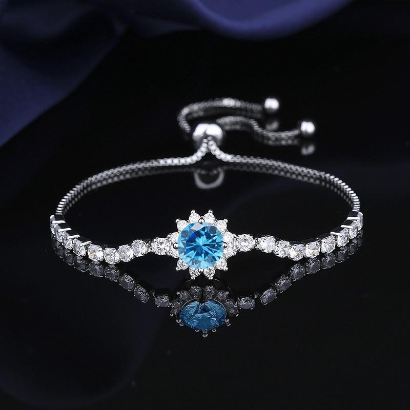 Adjustable Sunflower Bracelet Women With Cubic Zirconia 2ct Simulated Floral Design Copper Plated Jewelry