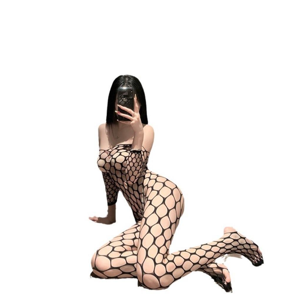 Эротическое нижнее белье Night Crisp, черное сексуальное цельное сетчатое белье с вырезами, большой размер, открывающее грудь, носки Pure Desire Deep V Mesh Socks 2 Zime