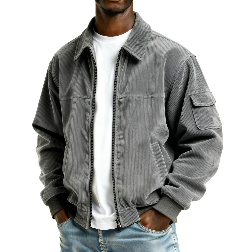 Men's Corduroy Pocket Zipper Jacket Men's Plus Size Casual Sports Jacket