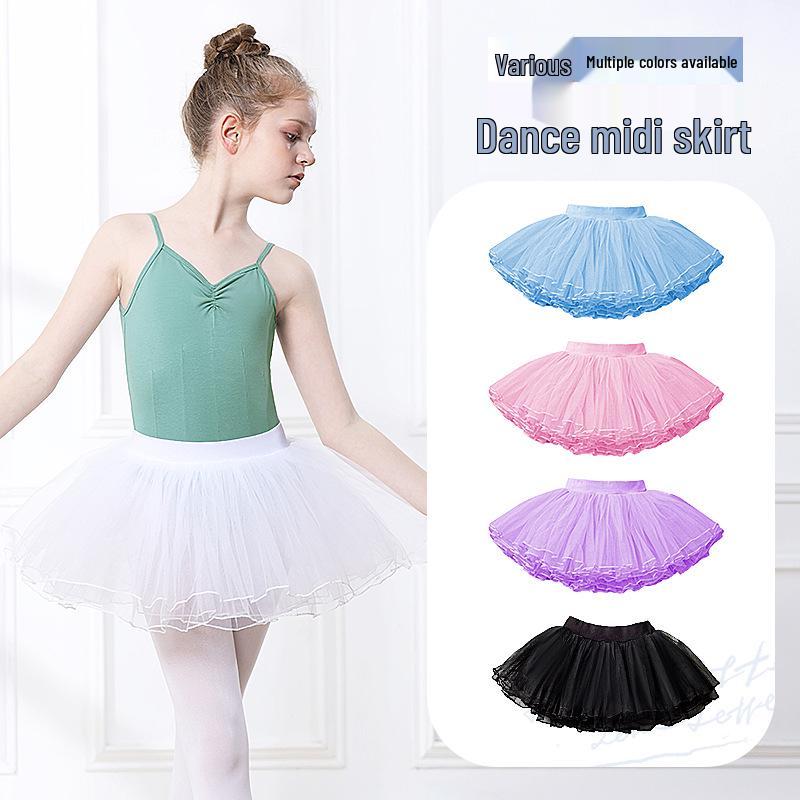Girls' Tulle Dance Skirt - Short, Puffy, Pink & White Options, Summer Practice Wear