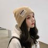 Autumn and Winter Double Thickened Warm  Hat Korean Fashion Letter Cloth Label Knitted Hat Men's Beanie Hat