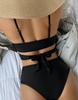 Sexy Women's Swimsuit Black Back Tie High Waist Bikini Set Beachwear Bathing Suits