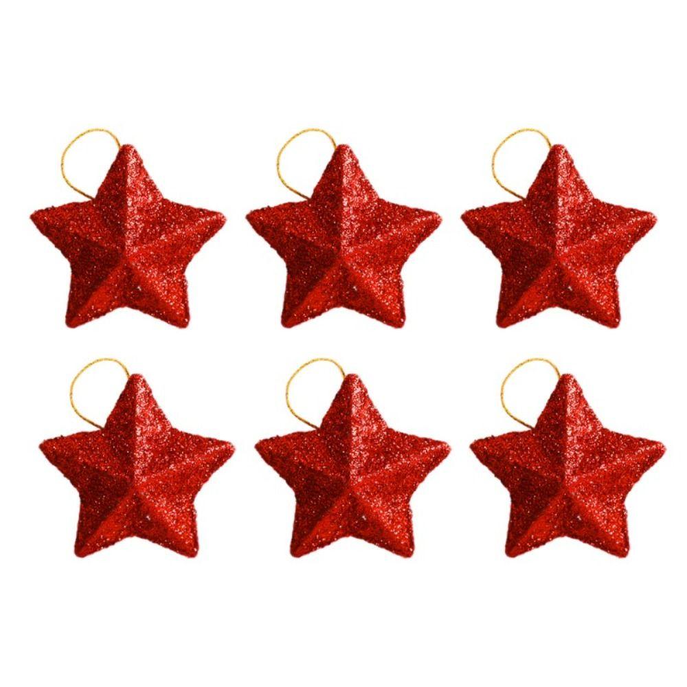 6Pcs/set Five-pointed Star Pentagram Christmas Pendant Glitter Glitter Christmas Pendant  Festive