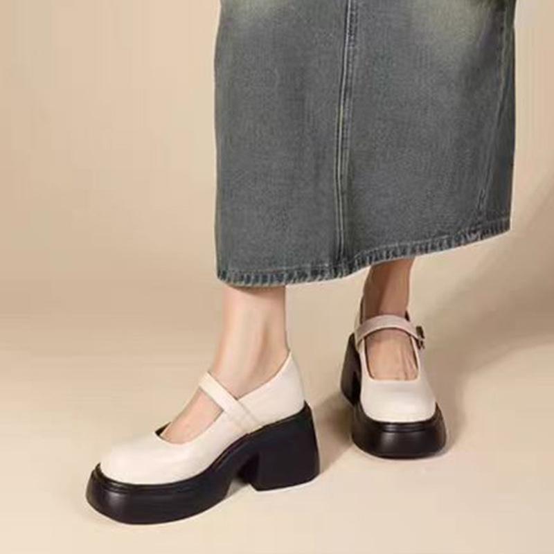 Легкий Человек Дом Мэри Джейн Женская Обувь Новые Туфли на Платформе и Высоком Каблуке с Ремешком на Одном Слове Кожаные Туфли в Британском Стиле Маленькие Кожаные Туфли