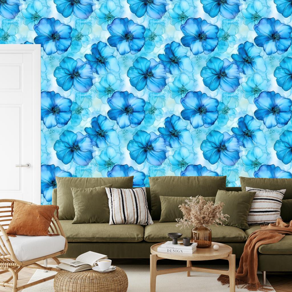 Ink wallpaper celadon and turquoise for living room and bedroom 50x1000