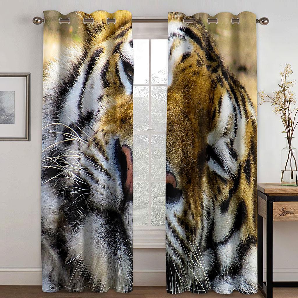 Leopard Tiger Wolf Lion 3D Digital Printing Curtains For Kids Bedroom Living Room 2 Panels Luxury Thin Window