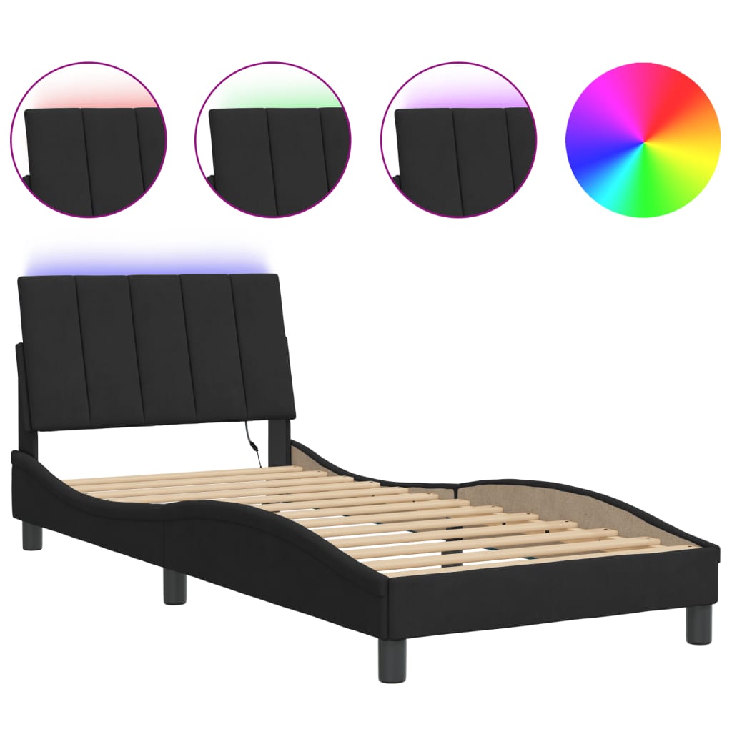 Vidaxl Rama Łóżka Z Oświetleniem Led, Czarna, 90X190 Cm, Aksamitna