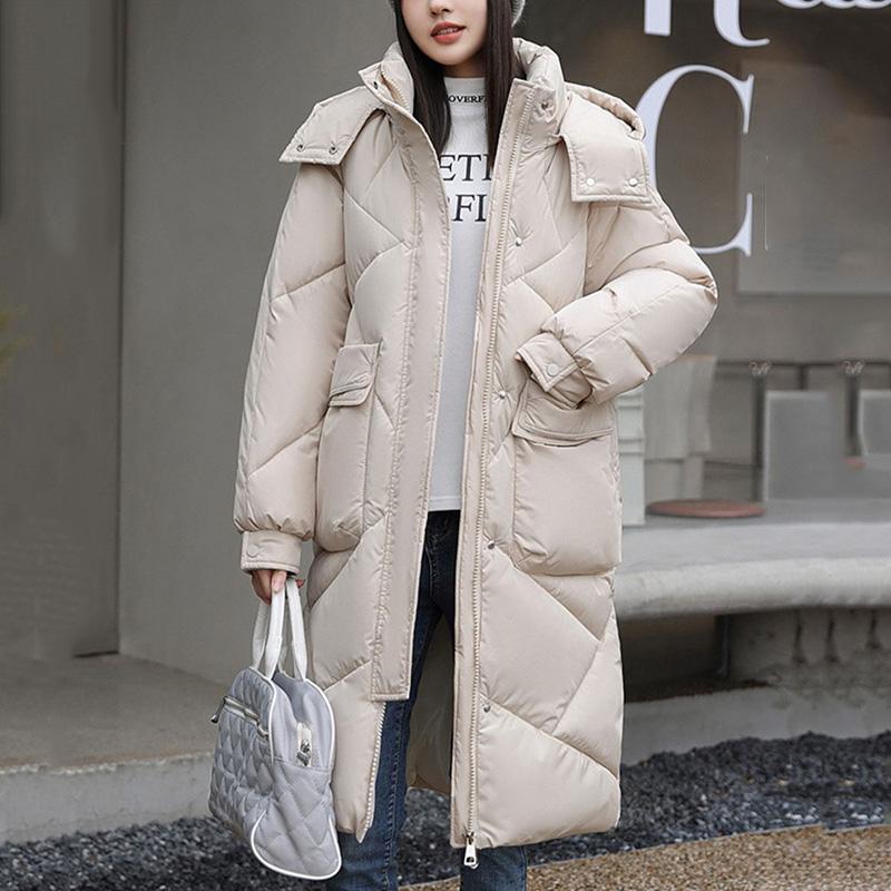 2023 New Winter Hooded Mid Long Parkas Women's Cold Coat Oversize Loose Thicken Cotton Padded Jackets Female Windbreak Coat