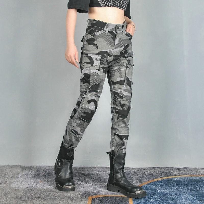 Womens Motorcycle Jeans Camo High Waist Breathable Anti-fall Riding Pants Casual Retro Biker