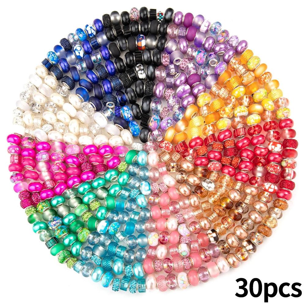 30/50/100 смоляных бусин европейского стиля с крупным отверстием, разделительные бусины для изготовления ювелирных изделий, различные россыпные и цветные европейские крупные бусины