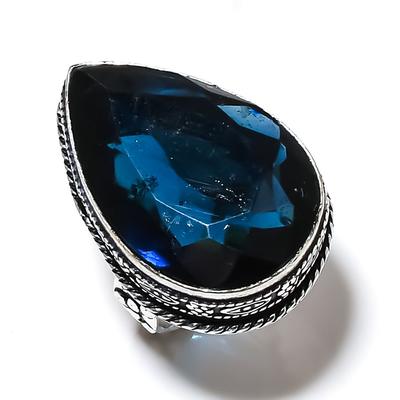 Кольцо ручной работы из стерлингового серебра 925 пробы с топазом London Blue Topaz, размер 7 R9z49