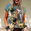 Летняя женская футболка с мультяшным котом, модные трендовые топы, женская повседневная одежда с коротким рукавом и 3D-принтом, повседневные футболки с круглым вырезом для девочек