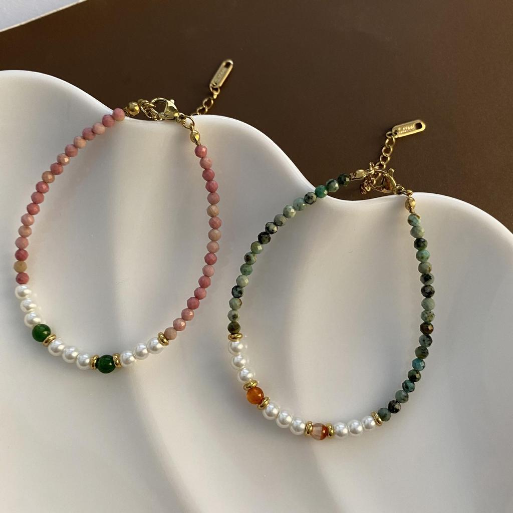 Набор ручной работы из титановой стали и жемчужных бус: ожерелье и браслет-чокер