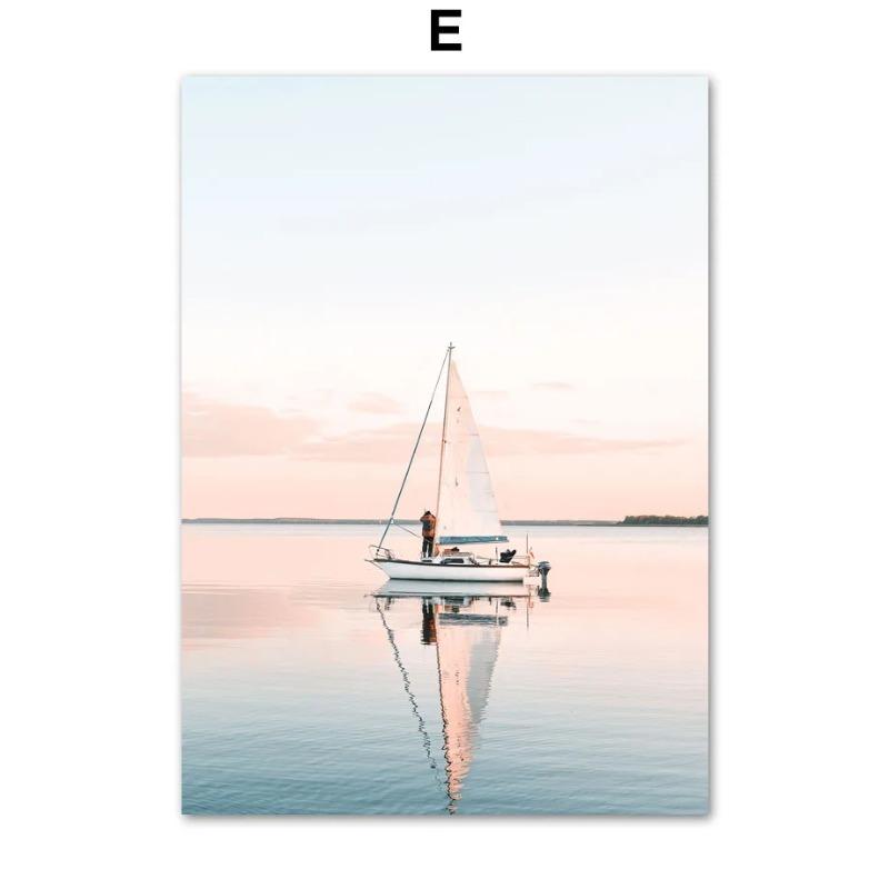 Скандинавский пейзаж Настенное искусство Картины Море Пляж Пальма Доска для серфинга Постеры и принты Холст Живопись Гостиная Домашний декор