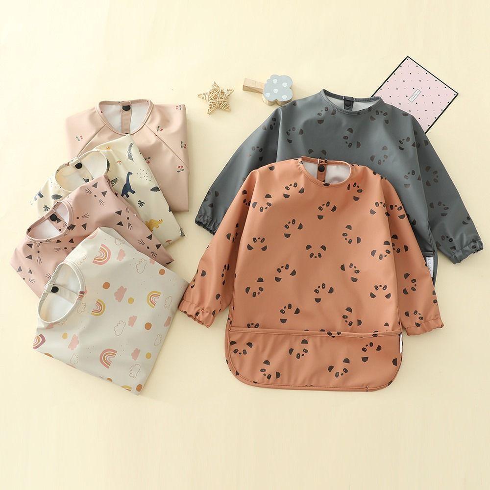 Full Sleeve Mess Proof Baby Bib Machine Washable Baby Smock Soft Full Coverage Apron Baby