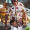 Light Summer Casual Shirts For Men, Hamburger Snack Food Fabric Texture Decorative Print, Multiple Color Options Loose Button Up Daily Tops