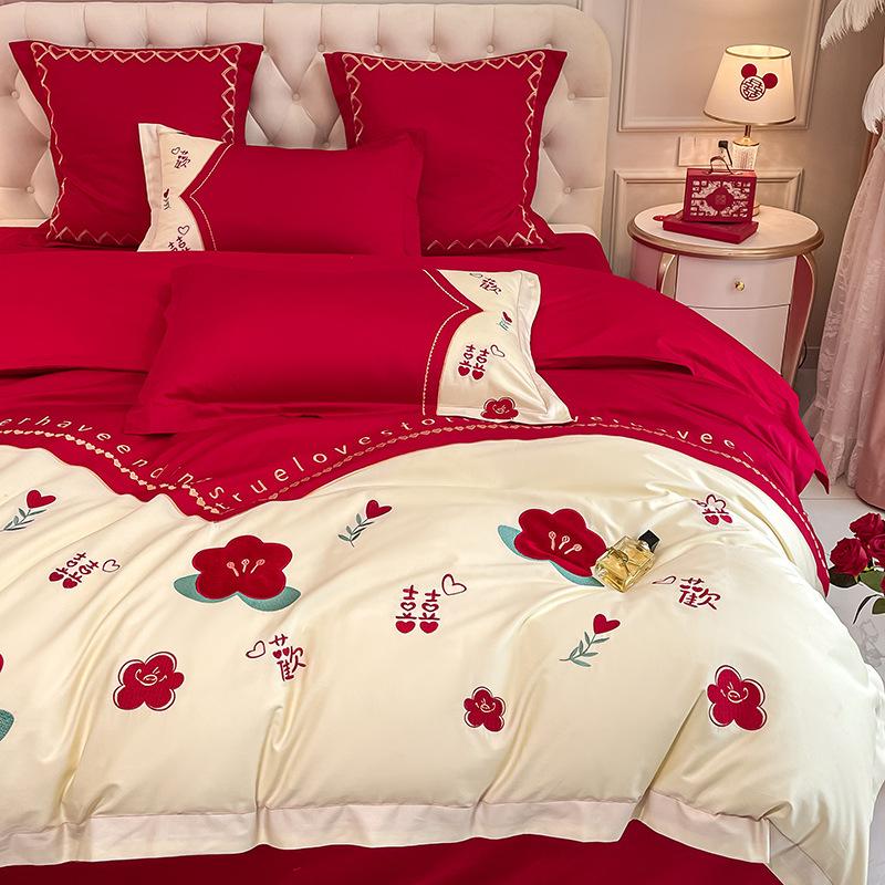 Свадебный комплект из четырех предметов из чистого хлопка для свадебной комнаты, пододеяльник из чистого хлопка для молодоженов, постельные принадлежности