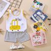 Kid's 2 Piece Printed Suit Short Sleeve Button Up Top Wide Leg Pants Suit Set Pajamas Home Casual Suit