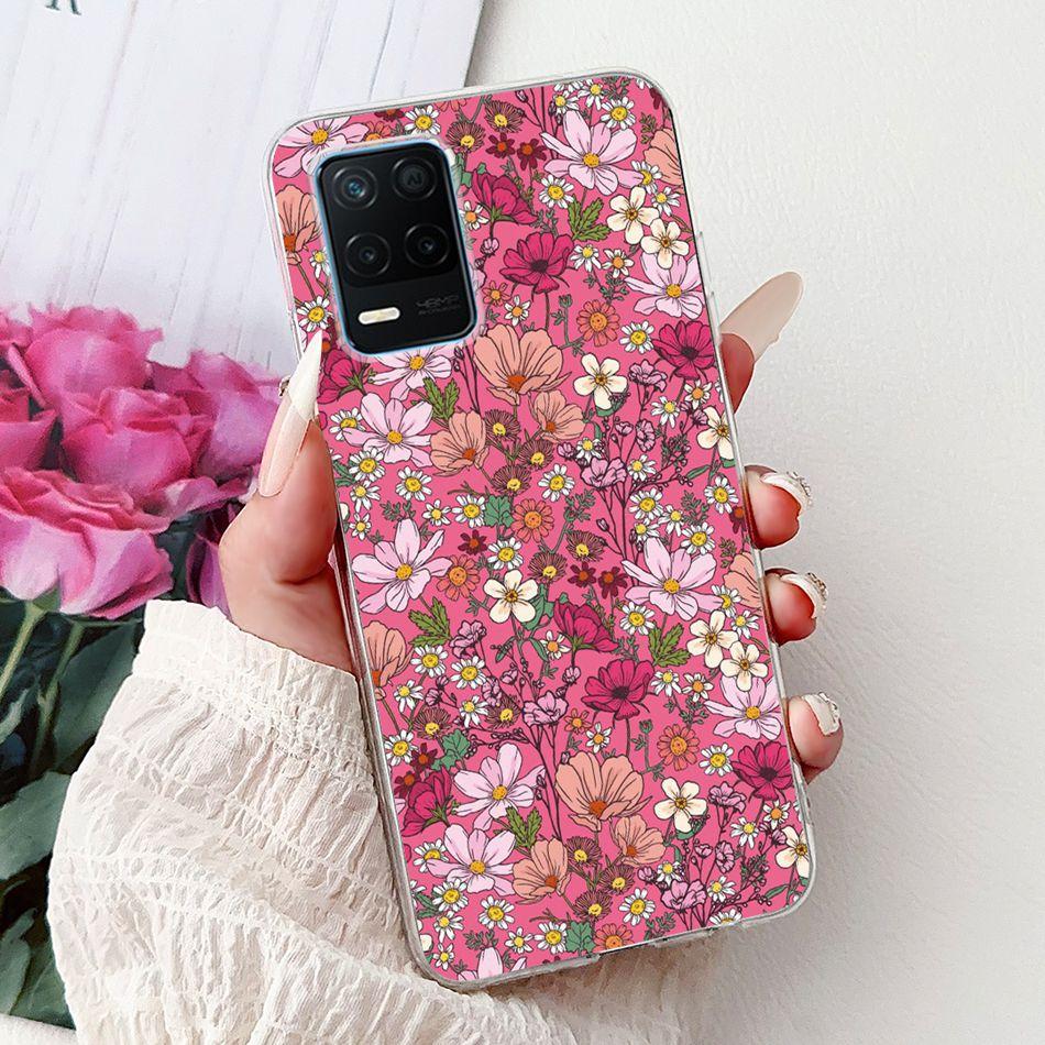 Чехол для телефона Realme 8 5G RMX3241 Realme8 5G Элегантный Цветочный Кот Печать Мягкий Силикон Прозрачный ТПУ Чехлы