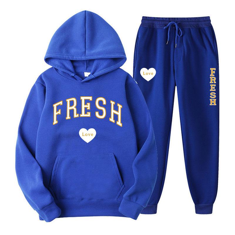 New Love Pattern Winter Couple Hoodie Suit Hoodie and Pants 2 Pieces Casual TracksuitSet Youth Popular Sports and Leisure