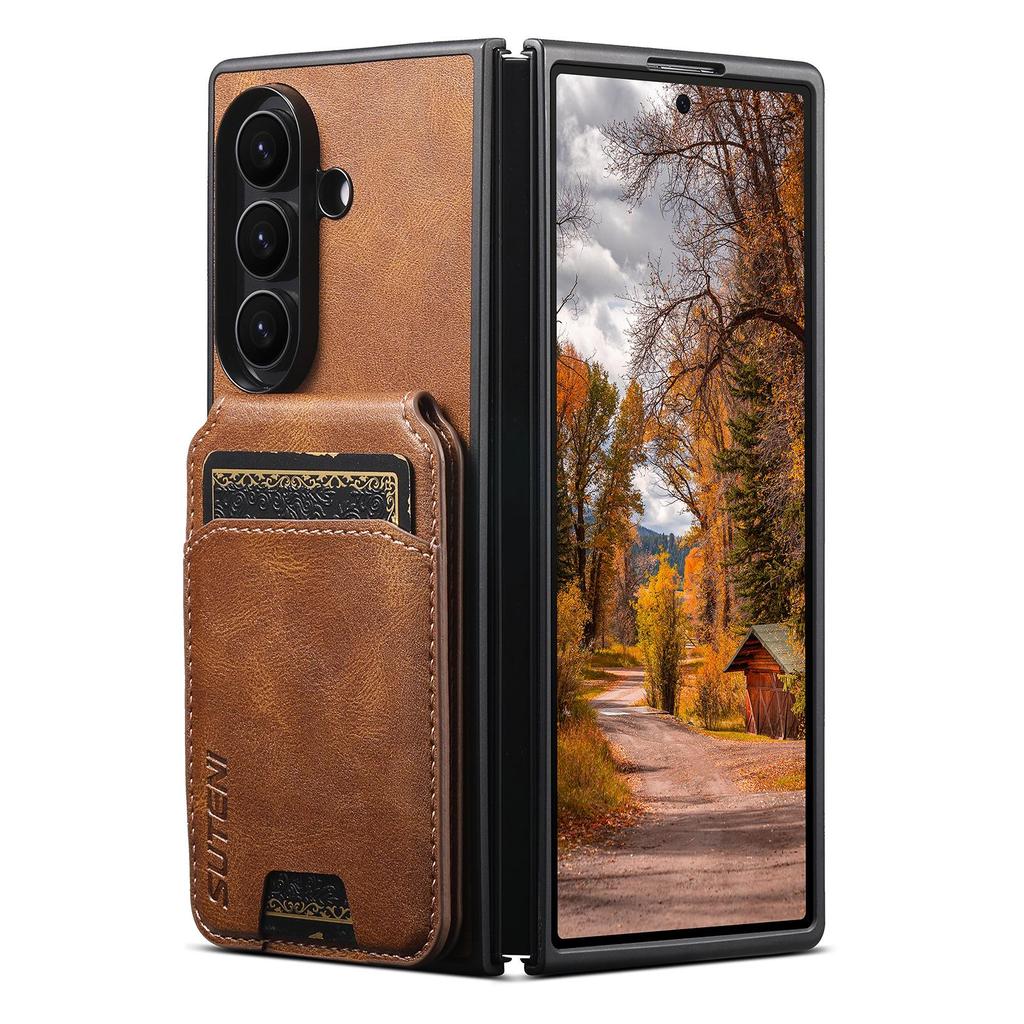 Чехол-подставка с отделениями для карт из кожи SUTENI для Samsung Z Fold 7/6/5