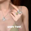 Ювелирные изделия, Тяжелая промышленность, Благородная Аполлон, Счастливый Желтый Алмазный Бабочка Ожерелье, Благородный Halo Кольцо Набор, Легкая Роскошь И Высококлассное Ощущение
