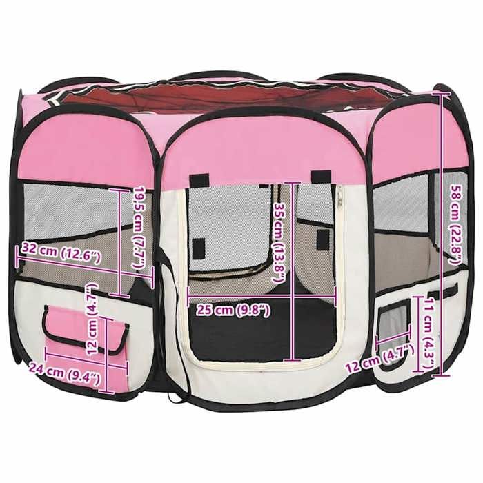 VidaXL Parc Pliable pour Chien avec Sac de Transport Rose 90x90x58 cm Enclos 171009