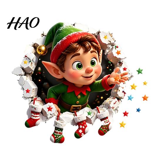 Removable Festive Toilet Art 3D Christmas Elf Wall Sticker, Waterproof PVC Sticker for Bathroom, Childlike Room Decorations Self-adhesive Art,
