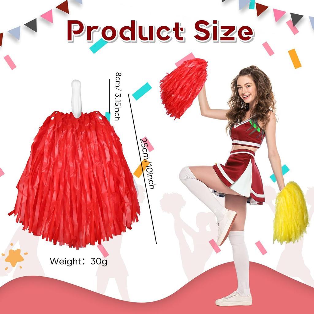 Chivao 24 Pcs Cheerleading Pompoms Plastic Pom Pom Handle Cheer Team Pompoms for Sports Dance Cheer Gameday Football Party Decorations,30 Grams