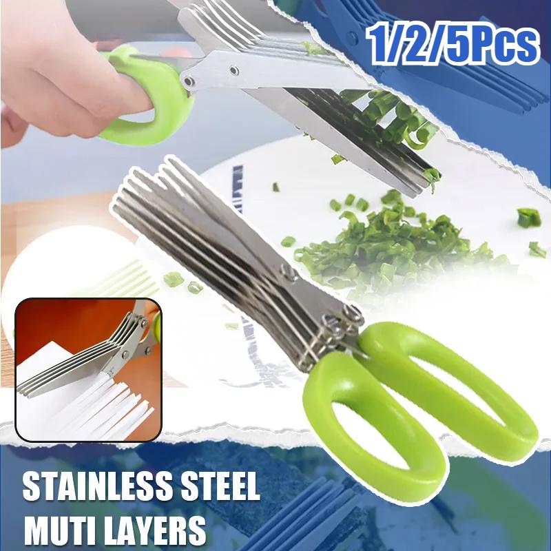 Multi-functional Stainless Steel 3/5 Layer Kitchen Onion Scissors Pepper Shredded Chopped Scallion Cutter Laver Cut Cooking Tools
