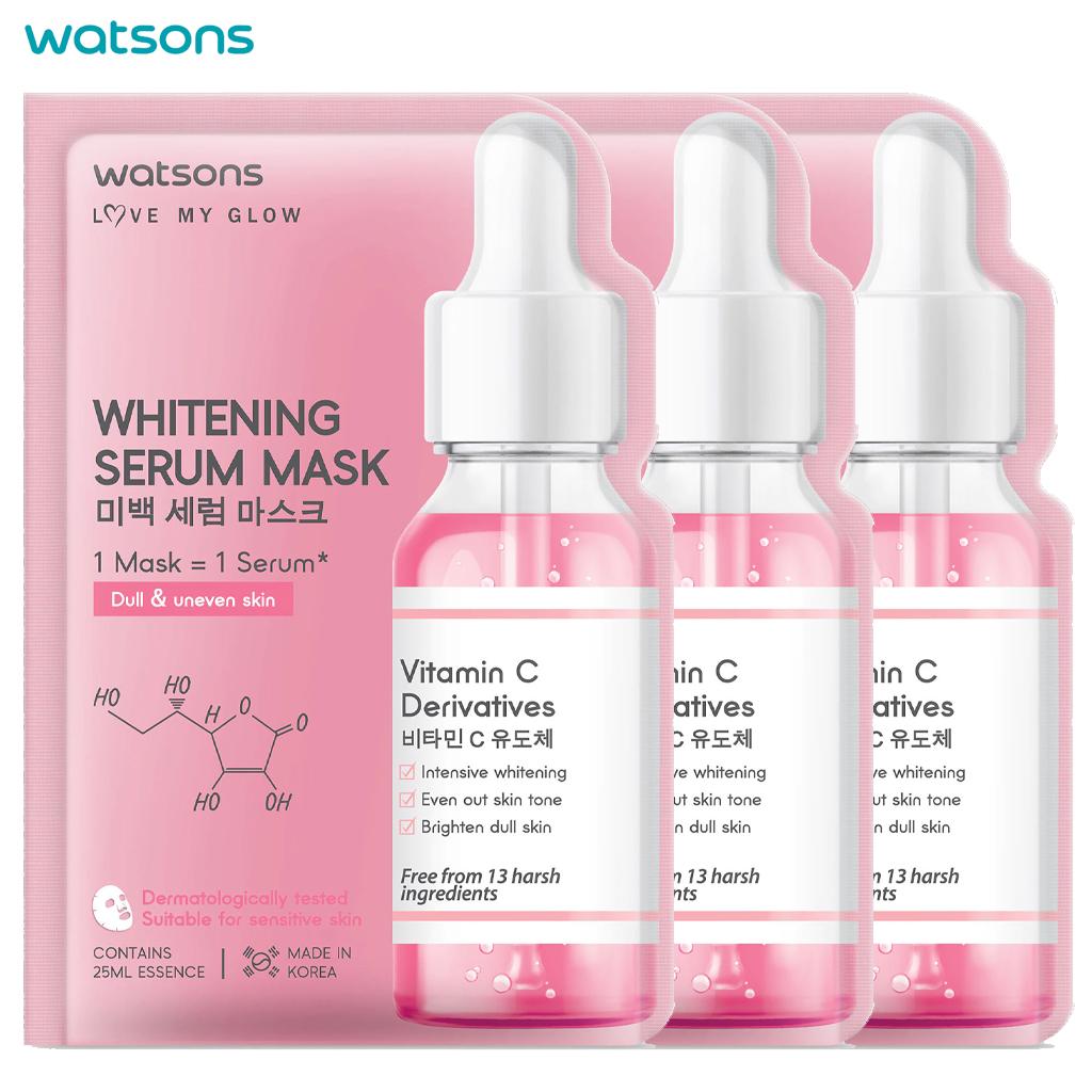 Watsons Love My Glow Whitening Serum Mask, Dull & Uneven Skin, Dermatologically Tested, Suitable for Sensitive Skin, 25 Ml. X 3 Pcs