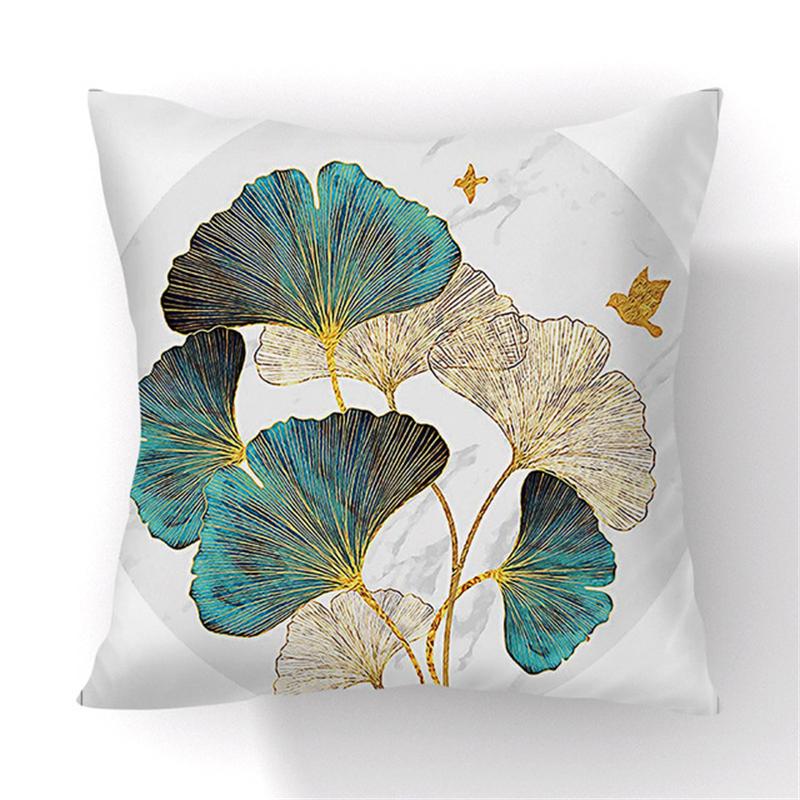 45x45cm Gingko Leaf Polyester Cushion Cover Black Gold Waist Pillowcase Living Room Chair Sofa Home Decoration