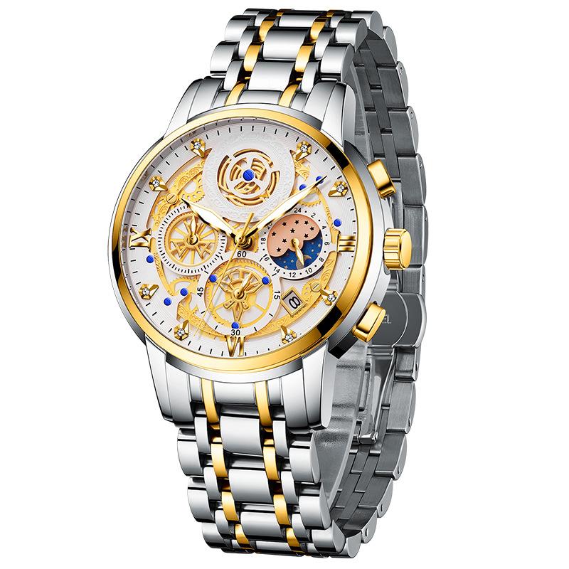 WISHDOI Watch for Man with Stainless Steel Band Fashion Casual Wristwatch Trendy Business Calendar Watches Male