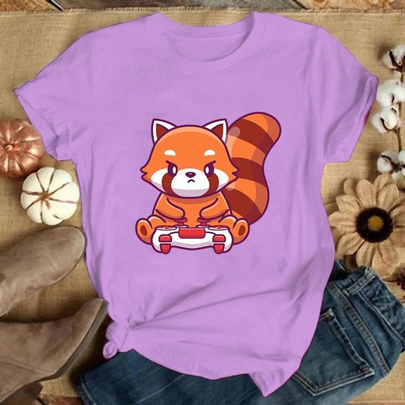 (Премиум-футболка)Футболка Red Panda Games Женская Мода Харадзюку Футболка Лето Прохладный Короткий Рукав Хип-Хоп Топ Футболка