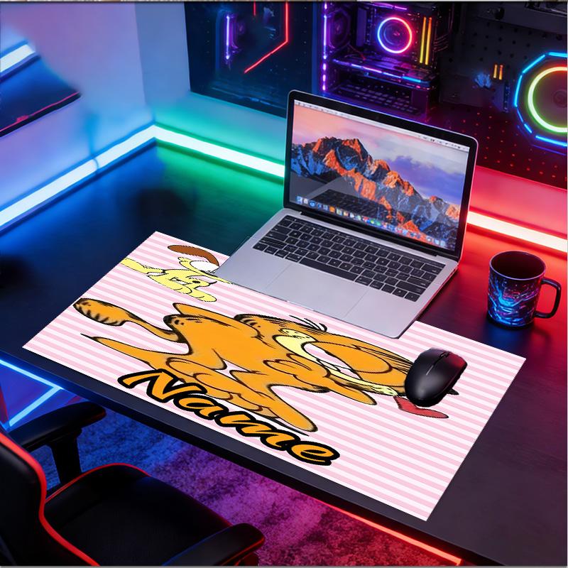Custom Name Personalized Garfield Pattern Mousepad, Laptop PC Desk Mat, Decorative Desk Mat for Home Keyboard Pad Gift