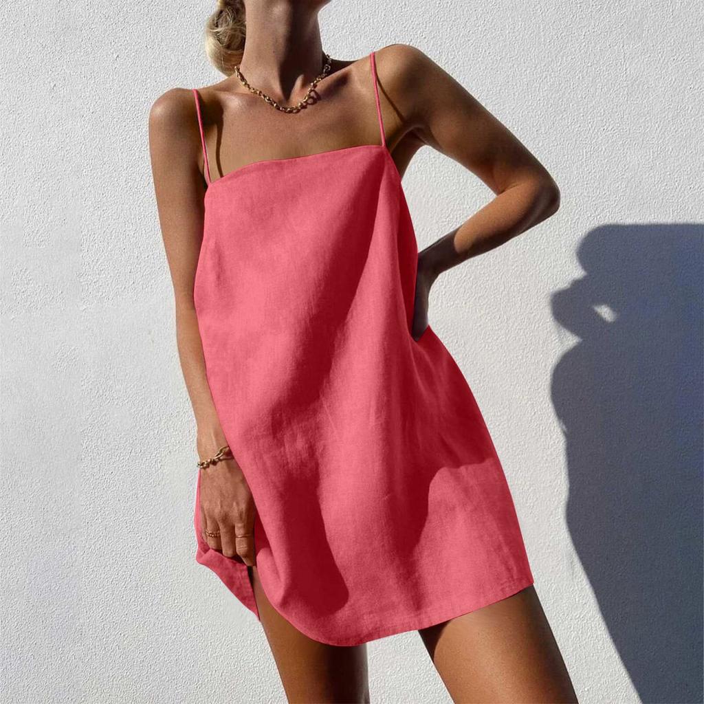 Женское однотонное богемное платье с карманами из хлопка и конопли, повседневное платье, модное платье