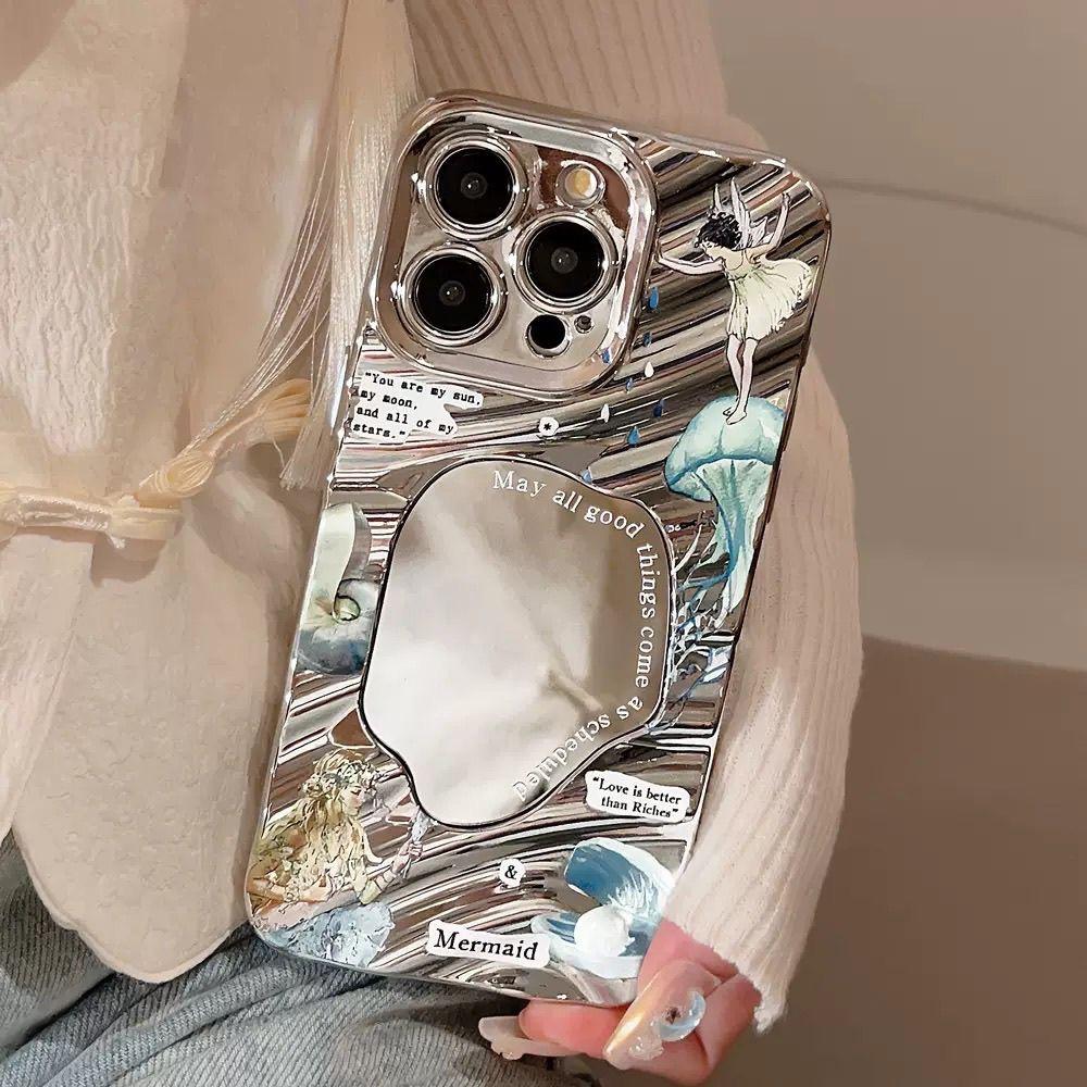 Зеркальный чехол для телефона для iPhone 16 11 13 14 для 16 Pro 12 13 15 16 Pro Max для Samsung A15 A16 A35 A55 Милый чехол для телефона с облаком, цветком и щенком с гальваническим покрытием