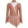 Girls Figure Skating Dress Sheer Mesh Patchwork Glittery Rhinestones Long Sleeve