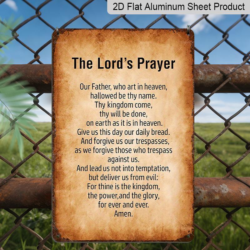 2D Flat Lord's Prayer Inspirational Aluminum Metal Tin Sign, 12x8 Inch Beige Minimalist Wall Art Decor, Easy Hanging Decorative Plaque for Home