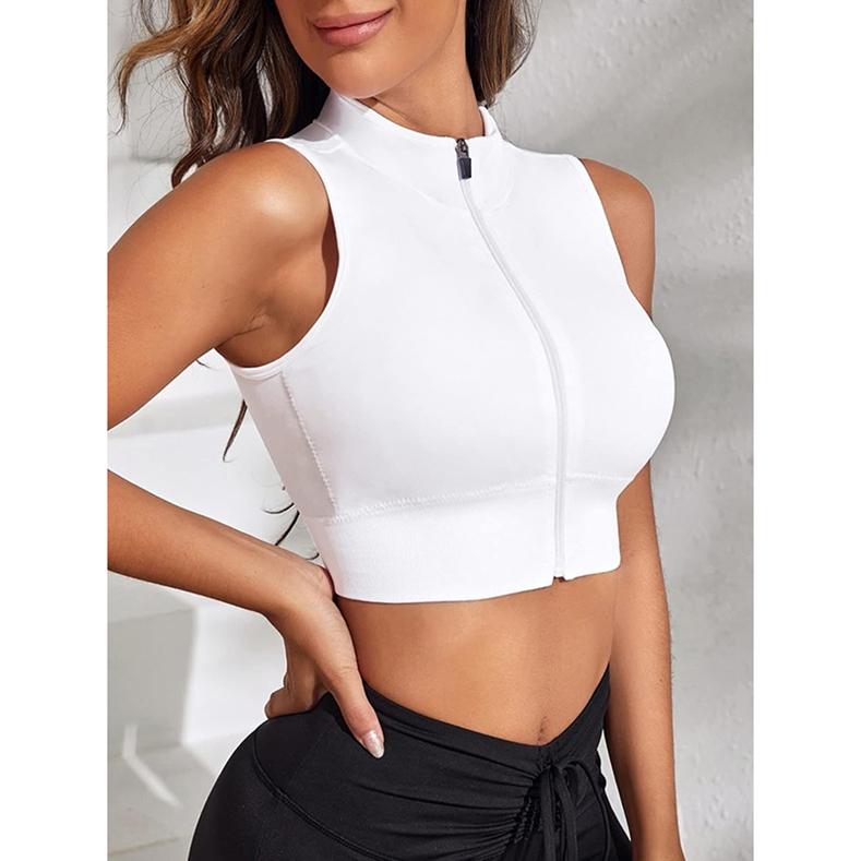 Женский спортивный бесшовный облегающий топ без рукавов с застежкой-молнией спереди, летний дышащий спортивный жилет для йоги