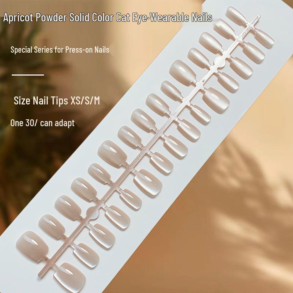 Нейл-арт «Кошачий глаз» со стеклянными бусинами - Однотонные накладные ногти премиум-класса для повседневной носки